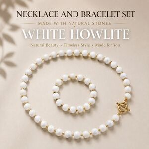 Natural White Howlite Necklace and Bracelet Set – Elegant Gemstone Jewelry with